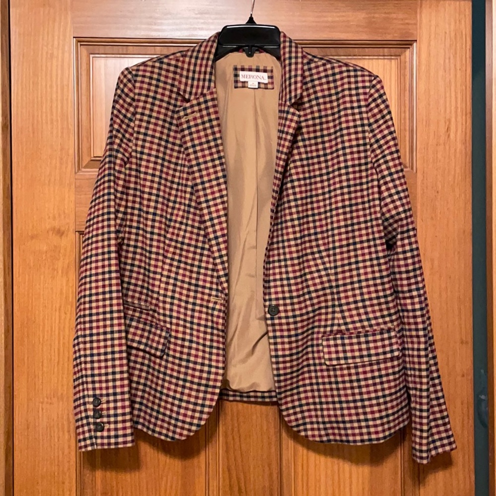 Burgundy/Tan/Navy plaid blazer